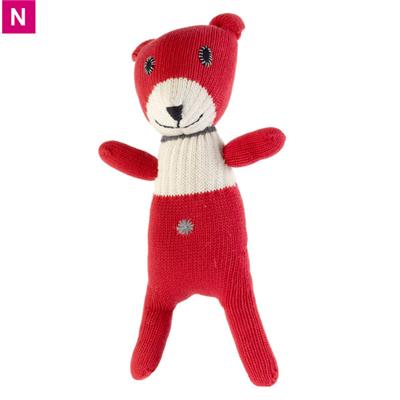 Doudou ours en tricot rouge