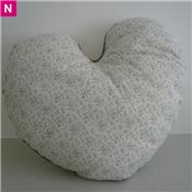 Coussin coeur fleuri gris